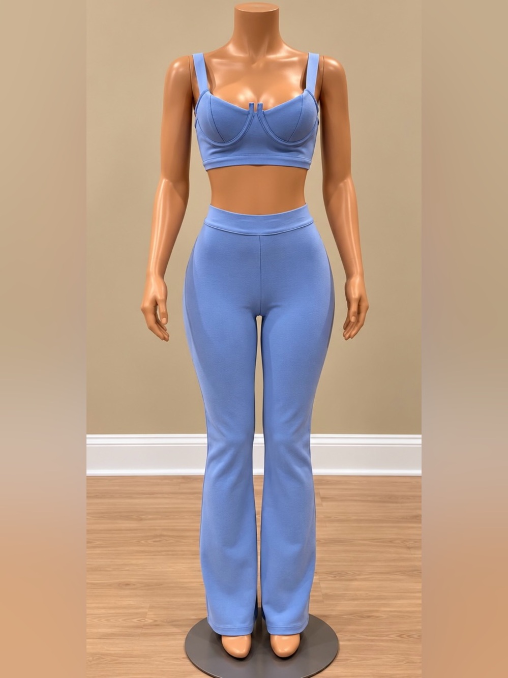 House of CB Blue bandage two piece co-ord flare pant set
